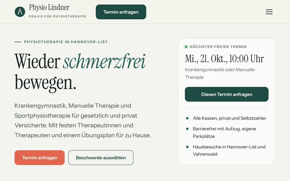 Physio Lindner – Unternehmenswebsite · Praxis