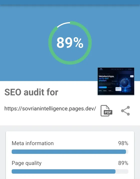 SEO-Check Ergebnis 89 Prozent